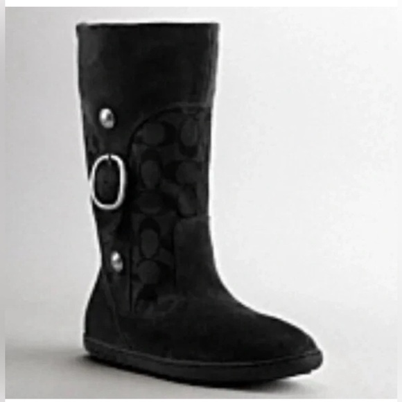 Coach Meyer Signature Logo Black Suede Buckle Detail Flat Winter Snow Boots 7.5 - Picture 3 of 16